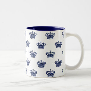 Kroon 01 - marineblauw op wit tweekleurige koffiemok
