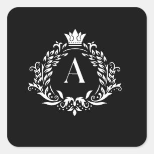 Kroon “A” Letter Koninklijk Monogram  Vierkante Sticker