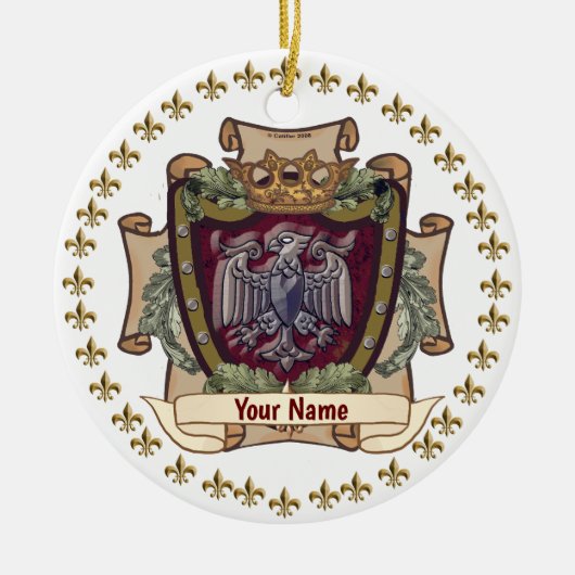 Kroon Banner Adelaar Achternaam Keramisch Ornament (Voorkant)