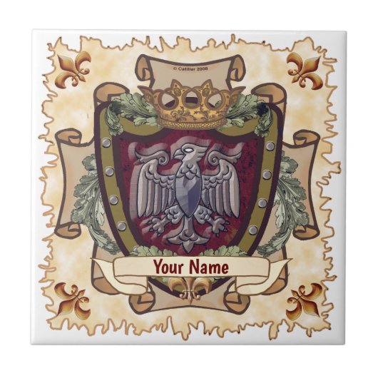 Kroon Banner Adelaar Achternaam Tegeltje (Voorkant)