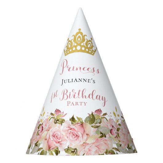Kroon | Butterflies Floral Princess 1st Birthday Feesthoedjes (Voorkant)