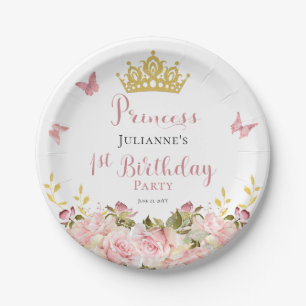 Kroon   Butterflies Floral Princess 1st Birthday Papieren Bordje