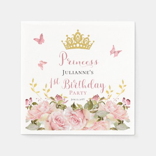 Kroon | Butterflies Floral Princess 1st Birthday Servet (Voorkant)