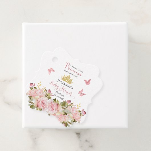 Kroon | Butterflies Floral Princess Baby shower Bedankjes Labels (In situ)
