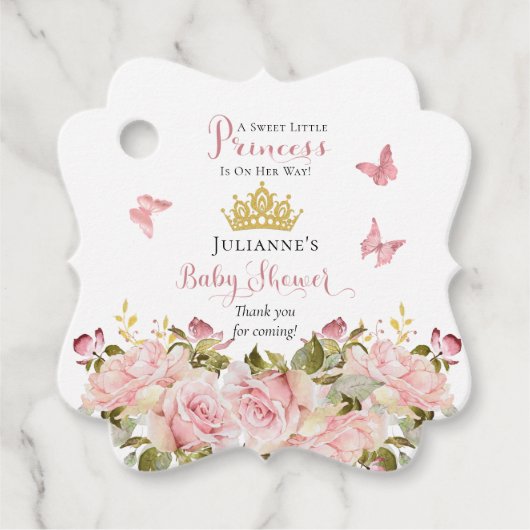 Kroon | Butterflies Floral Princess Baby shower Bedankjes Labels (Voorkant)