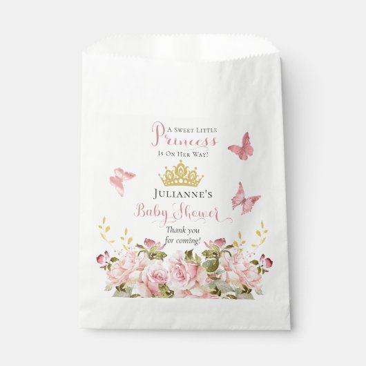 Kroon | Butterflies Floral Princess Baby shower Bedankzakje (Voorkant)