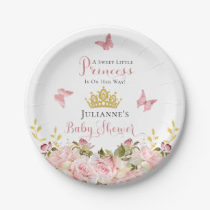Kroon   Butterflies Floral Princess Baby shower Papieren Bordje