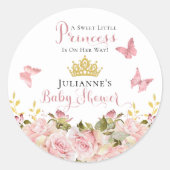 Kroon | Butterflies Floral Princess Baby shower Ronde Sticker (Voorkant)