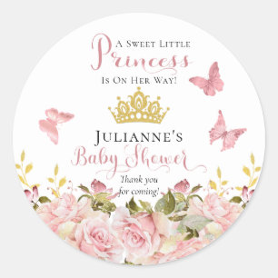 Kroon Butterflies Floral Princess Baby shower Ronde Sticker