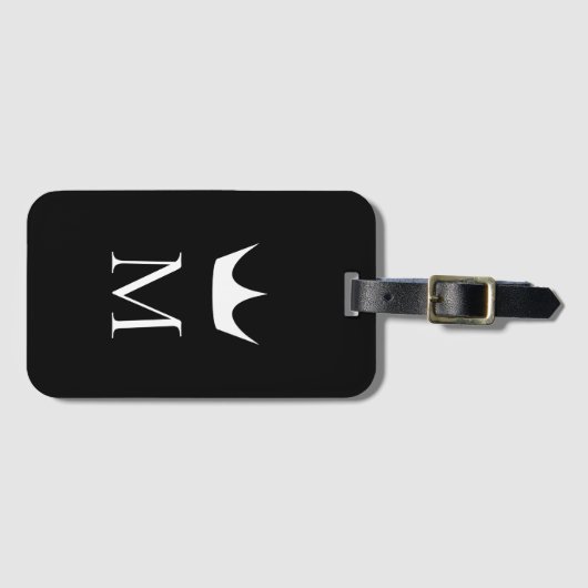 Kroon Elegant Monogram Zwart-wit Bagagelabel (Voorkant (horizontaal))