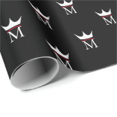 Kroon Elegant Monogram Zwart Wit Rood Patroon Cadeaupapier (Rol Hoek)