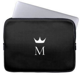 Kroon Elegant Zwart en Wit Monogram Laptop Sleeve