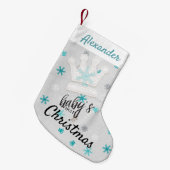 Kroon en blauwe sneeuwvlokken eerste kerststop kleine kerstsok (Voorkant (Hangend))