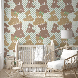 Kroon- en Boog Teddybeer-kinderkamer Sage Stippen Behang
