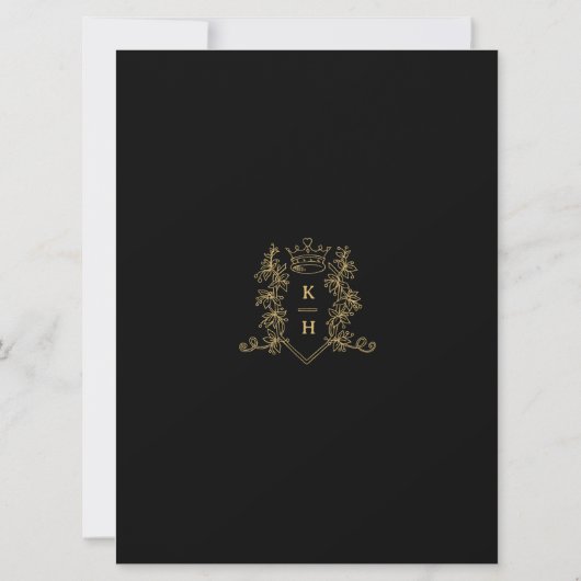 Kroon en foilage bruiloft zwart goud op wit kaart (Achterkant)