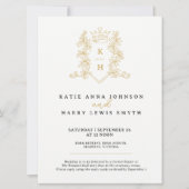 Kroon en foilage bruiloft zwart goud op wit kaart (Voorkant)