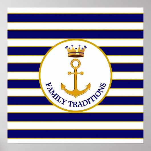 Kroon en Golden Anchor op blauw & wit Poster (Voorkant)