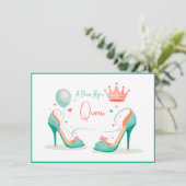 Kroon en hoge hakken – Glamoureus Pink & Mint Them Kaart (Staand voorkant)