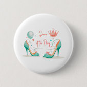 Kroon en Hoge Hakken – Glamoureuze Roze & Mint The Ronde Button 5,7 Cm (Voorkant)