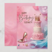 Kroon en hoge hakschoenen Happy Birthday Kaart (Voorkant / Achterkant)