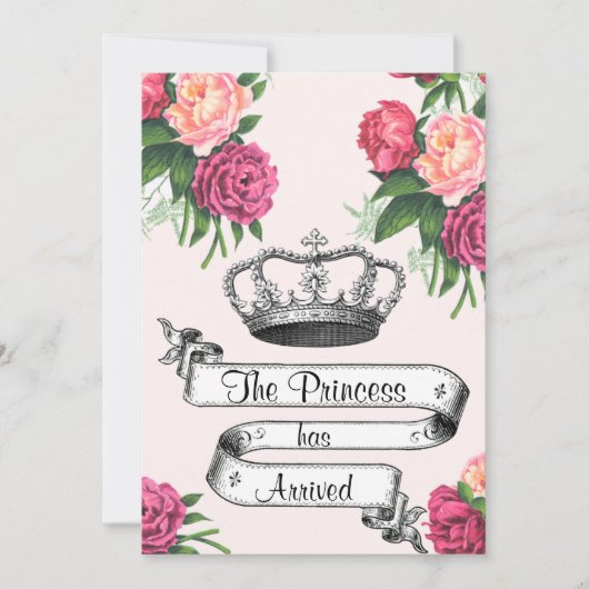 Kroon en Rozen Princess Arrived Birth Announcememe Aankondiging (Voorkant)