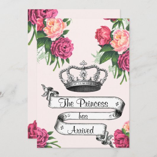 Kroon en Rozen Princess Arrived Birth Announcememe Aankondiging (Voorkant / Achterkant)