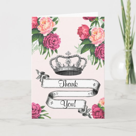 Kroon en Rozen Prinses Dankjewel Kaart (Voorkant)
