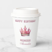 Kroon Glitter Roze Sprookje Prinses Verjaardag Papieren Bekers (Voorkant)