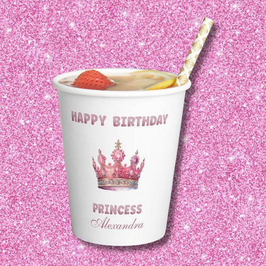 Kroon Glitter Roze Sprookje Prinses Verjaardag Papieren Bekers