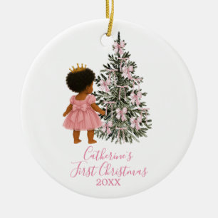 Kroon Goud Prinses Baby Meisje Eerste Kerstmis Keramisch Ornament