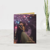 Kroon hart monogram goud wit bruiloft foto bedankkaart (Voorkant)