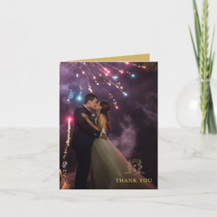 Kroon hart monogram goud wit bruiloft foto bedankkaart