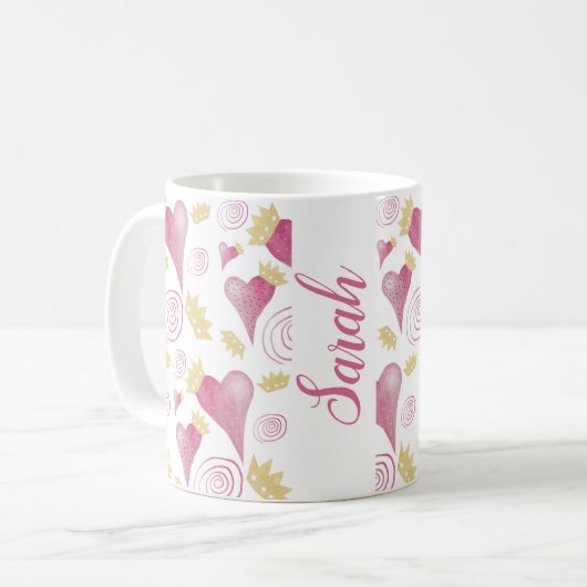Kroon Hart Roze Waterverf Monogram Koffiemok (Voorkant links)