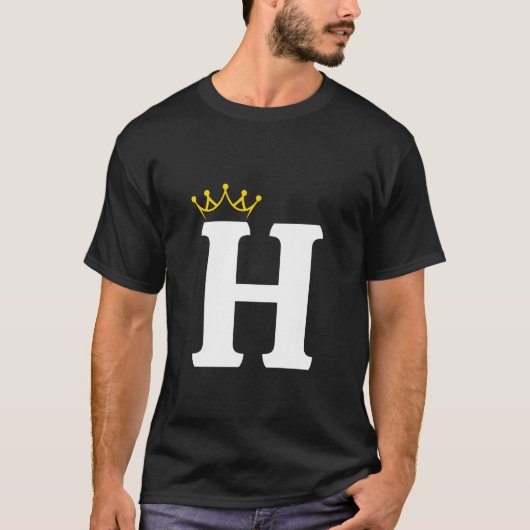 Kroon Letter H Monogram Ontwerp T-shirt (Voorkant)