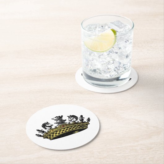  kroon met kleur van schaakstukken ronde kartonnen onderzetter (Insitu)