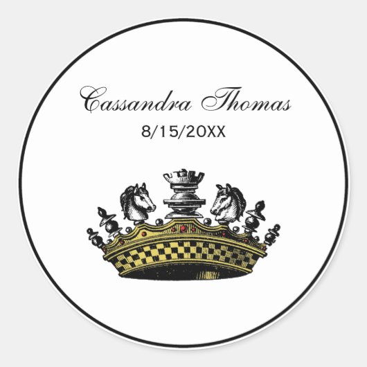 kroon met kleur van schaakstukken ronde sticker (Voorkant)