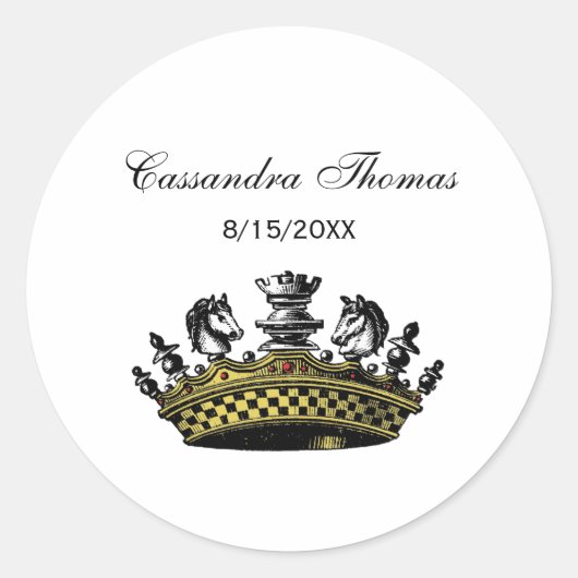  kroon met kleur van schaakstukken ronde sticker (Voorkant)