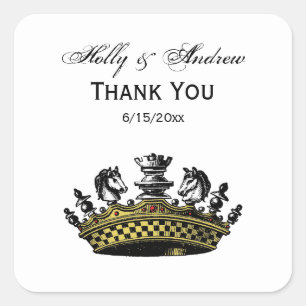  kroon met kleur van schaakstukken vierkante sticker