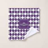 Kroon met Plum Paars, Grey and White Quatrefoil Bad Handdoek (Wasdoekje)