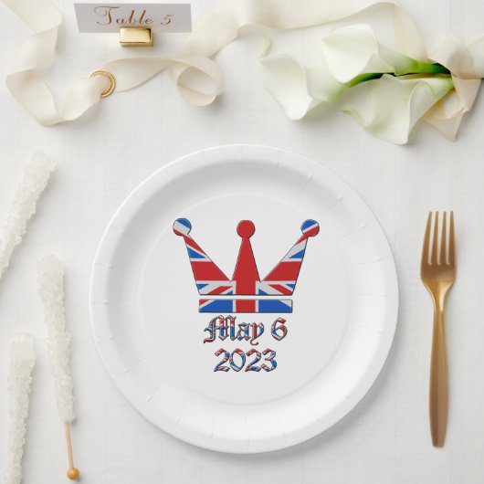 Kroon met Union Jack King Charles Coronation Papieren Bordje (Huwelijk)
