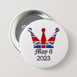 Kroon met Union Jack King Charles Coronation Ronde Button 7,6 Cm