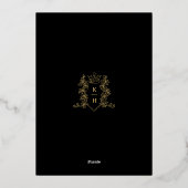 Kroon monogram Foilage bruiloft zwart goud Folie Uitnodiging (Achterkant)