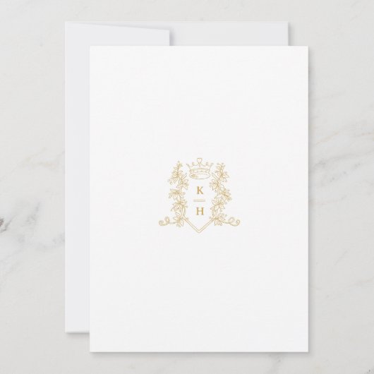 Kroon monogram goud wit bruiloft repetitie kaart (Achterkant)
