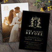 Kroon monogram goud zwart bruiloft de avond ervoor folie uitnodiging