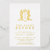 Kroon monogram gouden bruiloft de avond ervoor folie uitnodiging (Voorkant)