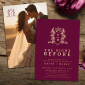 Kroon monogram gouden wijn rode bruiloft nacht erv folie uitnodiging