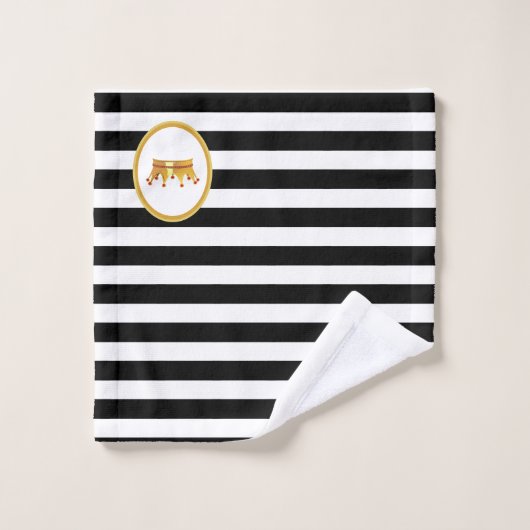 Kroon op zwart en wit gestreept bad handdoek (Wasdoekje)