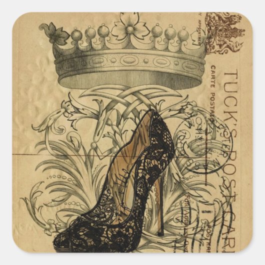  kroon Parijs fashionista queen stiletto Vierkante Sticker (Voorkant)