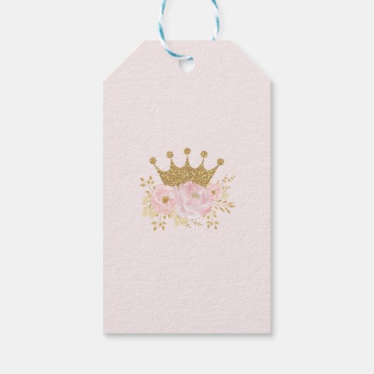 Kroon Prinses Baby Meisje 1e Verjaardag Roze Goud Cadeaulabel (Achterkant)