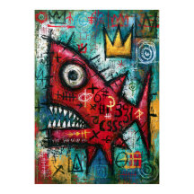 Kroon Rode Monster Vis Neo-Expressionistische Kuns